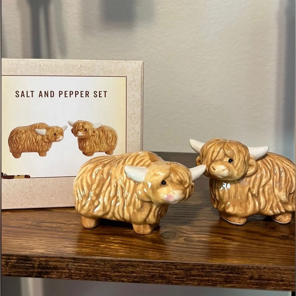 Highland Cow Salt and Pepper Shakers Set Mini Country Farmhouse Southern NWT